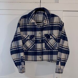 Zara Navy and Cream Plaid Jacket